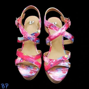 BP cork wedge sandals floral size 6M